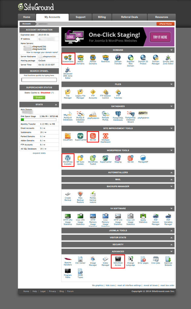 cPanel home